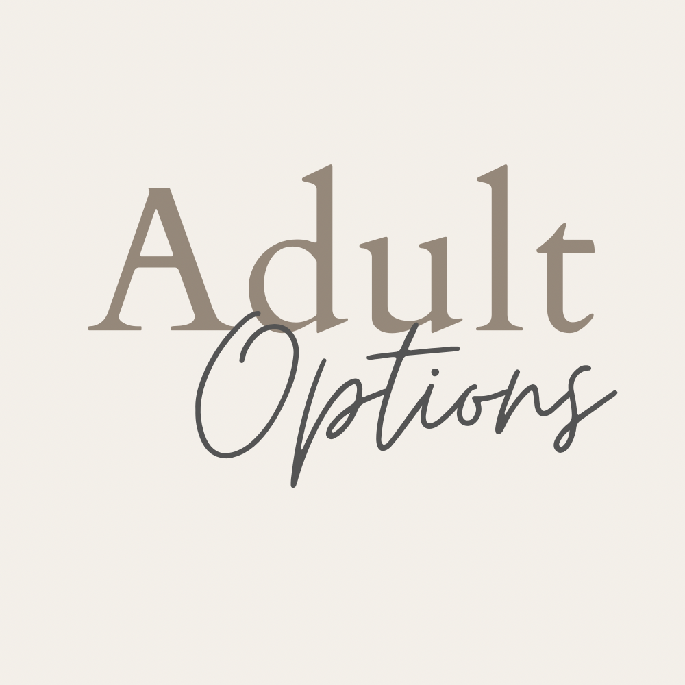 Text 'Adult Options' on a beige background